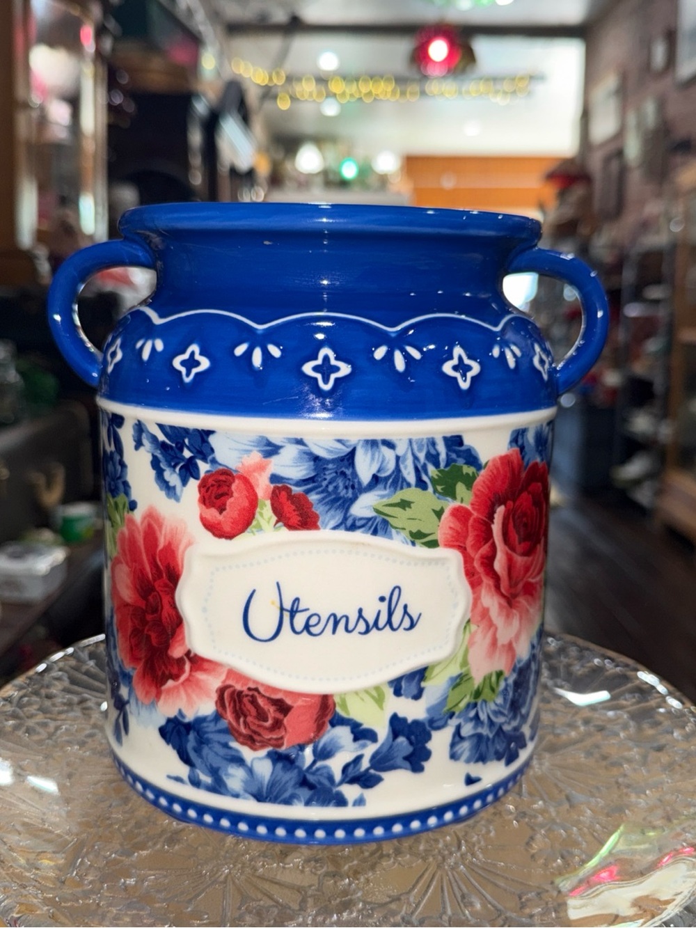 Floral Blue 'Utensils' Ceramic Jar by Pioneer Woman